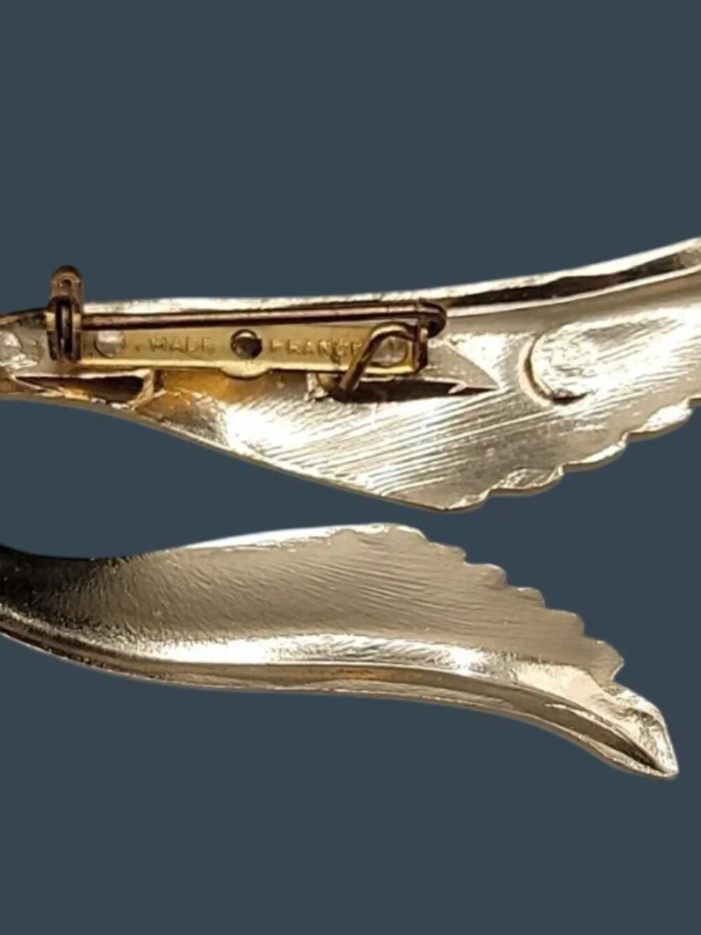 Vintage Crown Trifari Gold Tone Wing Brooch Made in France Mid-Century Rare